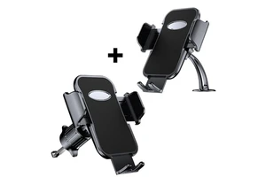 2-in-1 Gravity Car Phone Holder Air Vent Clip & Adhesive Base Car Phone Mount, Silicone Anti-Scratch Universal Cell Phone Cradle