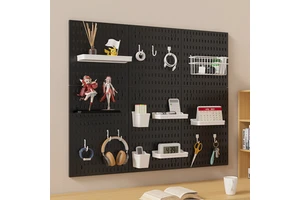 High Quality Home Wall Hanger Hole Board Organizer Rack Plastic Tray Box Hooks Self Adhesive Kitchen Wall Mounted Shelf Rack Set