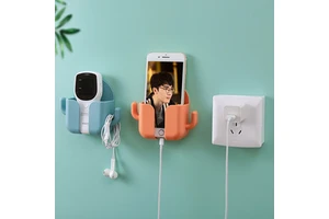Adhesive Bracket with Hook, Mobile Phone Charging, Remote Control, Shelf, Non-perforated, Bedroom, Living Room, Wall Hanger