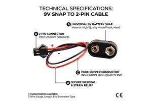 High Quality 9V Battery Snap Connector Clip Lead Wires Holder Converted To T-type Cable Assembly