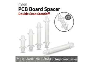 Nylon Spacer Double Push-In PCB Standoff Snap-In Plastic Circuit Board Support PA66 UL94 Insulation White 3mm-25mm 4mm Hole