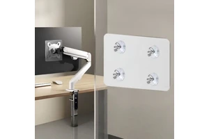Clamp on Monitor Arm No Mounting Hole | Heavy Duty Single Sided Acrylic & Fiberglass Adhesive VESA Bracket for 17-30" Screens