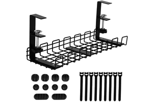 Desk Cable Management Tray Folding Metal Power Strip Holder, Wire Racks, Cord Organizers, Durable Steel Mesh