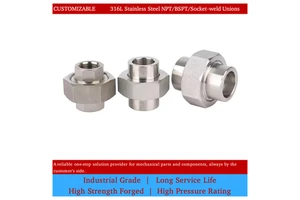 Screwed Pipe Fittings 3000LB High Pressure Forged CNC Machined 316L Stainless Steel BSPT Smooth Female Thread Unions