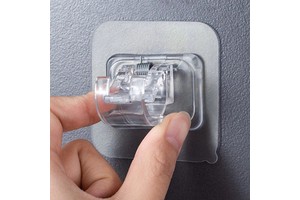 Nail-Free Adjustable PVC Plastic Square Clip-On Curtain Rod Holder Bathroom Storage Bracket Adhesive Wall Fixed Clip Clamp Hooks