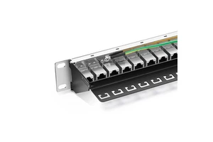 Hot Selling Cat6 Cat6a RJ45 Network Patch Panel 1U Full Loaded with Coupler 24 Port Patch Panel with Female to Female Coupler