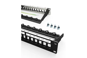 1U 12 Port Shielded Blank Patch Panel Adjustable Rear Cable Management Bar 10 Inch Cat6A RJ45 Network Patch Panel