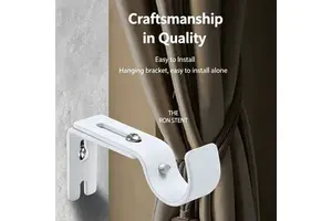 Adjustable Easy Install Steel Curtain Rod Bracket with Hook No Drill Adhesive Mounting Powder Coated Rent Friendly Damage Free