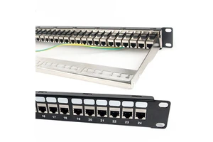 19-Inch with Removable Back Bar 1U 24 Port Cat8 Cat7 Cat6 Cat6A Cat5e STP Shielded Network Patch Panel