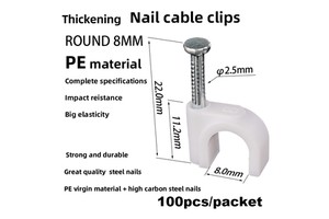 Hot Selling R-Type Cable Clips 8mm Steel Nail and Plastic Network Cable Ladder Wall Wire Rope Fastener 2.5*22 Cable Management