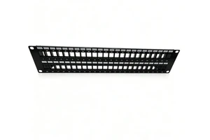 High Capacity 2U 19 Inch 48-Port Unshielded Cold-Rolled Steel Blank Patch Panel with Numbered Rear Cable Management Bracket