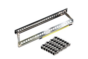 24 Port 1U STP Patch Panel LAN Cable Patch Panel with CAT7 Shield RJ45 Keystone Jack for Networking Rack Cabinets