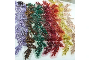 Handmade 3D Wire Flora Evening Dress Bridal Beaded Appliques Colorful Crystal Bodice Hand-Sewn Rhinestone Applique Patch Panels