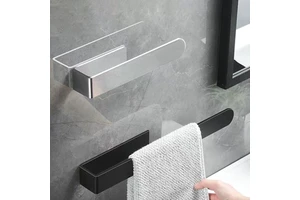 Stainless Steel Traditional Design Bathroom Non-perforated Hanging Pole Bending Self Adhesive Wall Mounted Towel Holder Bracket