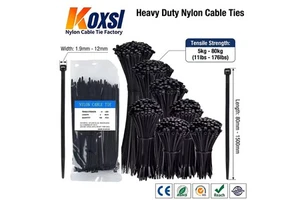 Nylon Cable Ties 4.8mm Heavy Duty Zip Ties Self-Locking UV Resistant Black Plastic Wire Ties For Industrial Use