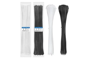 Nylon Cable Zip Ties 100-Pack 4.8x550mm 21.6-Inch Self-Locking Wire Tie Wraps Black/White CE Certified Indoor Outdoor Use 50lb