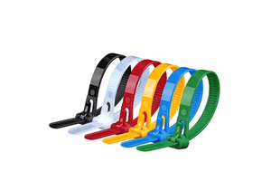 Adjustable Cable Ties in Black, White, Red, Yellow, Blue, Green. Suitable for Electrical Cable Working Temperatures.