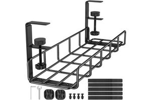 Heavy Duty Steel Wire Mesh Desk Cable Tray Organizer 15.7'' No Drill Installation 100kg Capacity Cable Management