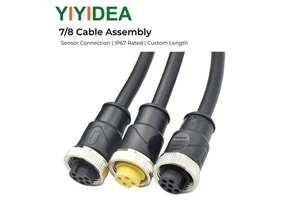 7/8" Waterproof Straight Circular Connector Cable Assembly 2~6 Pin Gold Plated 300V PE Ground IP67 Overmolded Industrial Wire