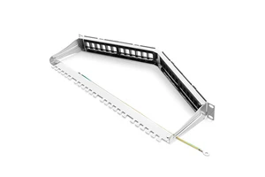 Angled Blank FTP Patch Panel for Keystone Modules, 24-Port, 1U, Cable Management Bar Included, Black