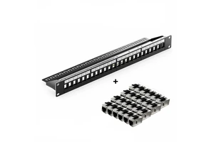 24 Port Patch Panel Rack-mounted STP Blank Patch Panel 24-Port Fiber Optic Patch Panel with 24pcs Shielded Cat6a Coupler