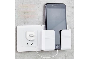 Hotel Single Stable Mount Wall Socket Self Adhesive Phone Bracket Frame Supporter Charging Storage Box for Home Charger Holder