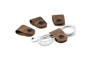 France Design Durable Portable PU Leather Wire Holder Office Travel and Home Organization Cable Clips