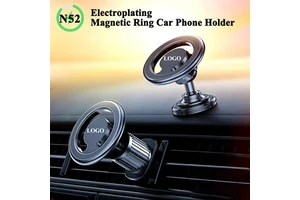 Custom Logo Electroplating Magnetic Ring Car Phone Holder with Strong Adhesive Design, 360 Degree Rotatable Navigation Mount
