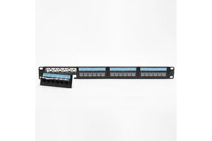1U 19inch Cat6 UTP 24 Port RJ45 Jacks SPCC Material Black Empty Patch Panel with Dust Door Removable Plastic Column
