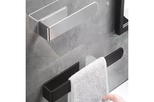 Hot Sale Stainless Steel Bathroom Non-perforated Hanging Pole Bending Self Adhesive Wall Mounted Towel Holder Bracket