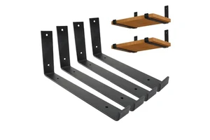 Heavy Duty J-Shaped Shelf Bracket, Hidden Floating Support Bracket For Wall, Black Powder Coated Metal Hardware For DIY Home