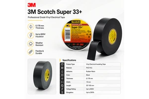 Scotch Super 33+ Vinyl Electrical Tape Black PVC Heat-Resistant Pressure Sensitive Resists UV Electrical Tape