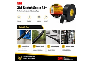 3M Black PVC Electrical Tape Insulating Tape 3M Scotch Super 33+ Professional Grade Vinyl Electrical Tape