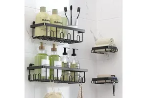 Modern in Stock Bathroom Shelf Stainless Steel Wall Adhesive Bracket Rack Storage Shower Bathroom Corner Shelf