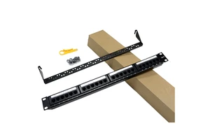 19 Inch 1U 24 Port Cat6 RJ45 Black Shielded Cold Rolled Steel Patch Panel Network Cabinet Accessories Server Rack
