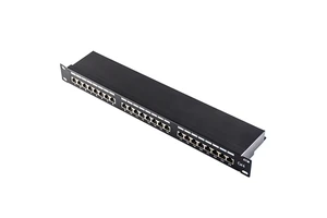 Shielded Network Patch Panel 24-Port 1U 19 Inch Rack Mounted Cat 5e/Cat 6/Cat 6A Black RJ 45 Ports for Server Rack Data Center