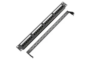OEM Networking 19 Inch 24-Port Blank Patch Panel 1U with Cat6/Cat5 UTP Pass-through RJ45 Keystone Jack Black Cold Rolled Steel