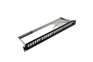 Patch Panel 24 Port Cat6A Cat7 Cat8 STP 19-Inch with Removable Back Bar Network Patch Panel
