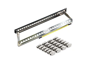 ZoeRax 24 Port 1U STP Patch Panel Matching Zinc Alloy Cat6a RJ45 Shield Keystone Jack for Network Cabinet Telecom Engineering