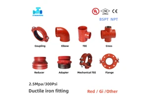 FM UL Fire Extinguishing System Grooved Coupling Elbow Tee Ductile Cast Iron Pipe Fittings For Fire Sprinkle Gas Oil Plumbing