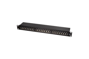 Flat Cat.6 STP Patch Panel 24 Ports Shielded, 19 Inch Rack Mount, Black