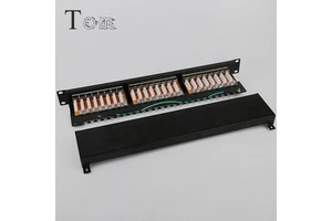 TOM-PN-26 High Quality 24 Port STP Cat6A Patch Panel 1U STP 24 Port PCB Network RJ45 Cat6A Patch Panel