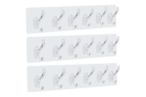 Crystal Coat and Hat Adhesive Hook, 6 Brackets, No Drilling Wall Hanging, Kitchen Waterproof Towel Key Hook