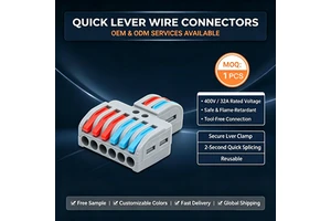 Wire Connector Universal Wiring Cable Connector Push-in Conductor Terminal Block Wire Connecting 2 in 6 Out Colored Lever