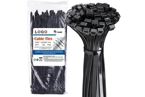 PA66 Nylon Self-Locking Cable Tie 8/10/12/14 Inch White Black 2.5x200mm CE Certified for Electrical Cables