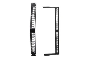 19-Inch 24-Port Angled Blank Patch Panel with RJ45 Connectors and Back Bar