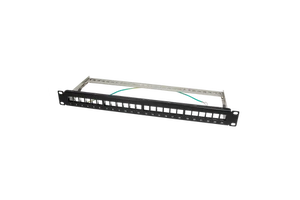 Flat Blank 19 Inch Patch Panel Frame For 24 Keystone Jacks, 1U, Un-Loaded, Black