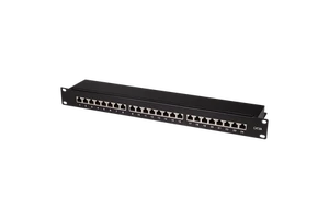 Flat Cat.6A STP Patch Panel 24 Ports Shielded, 19 Inch Rack Mount, Black