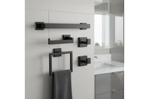 Hot Sale Matte Black Iron Bathroom Hardware Set, Space Saving Wall Mounted Towel Solution Proper Price
