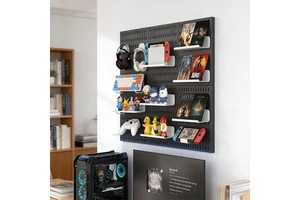 Adhesive Pegboard Wall Organizer Kit | No Tools Mount for Gaming Desk, Office & Bedroom | Holds Headphones, Controller